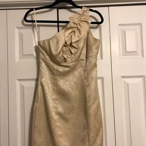 Fun One Shoulder Gold Dress